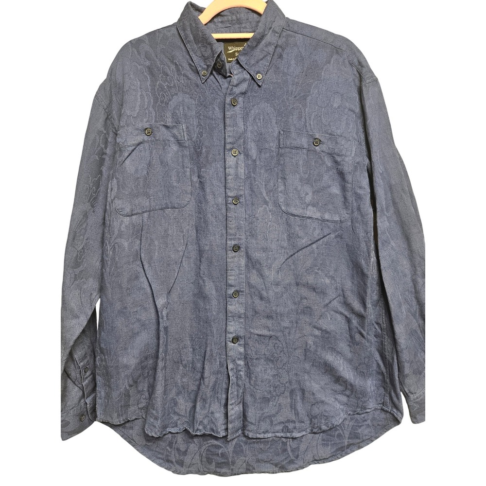 Whipper In Mens Blue Linen Cotton Jacquard Paisley Button Down Shirt Small